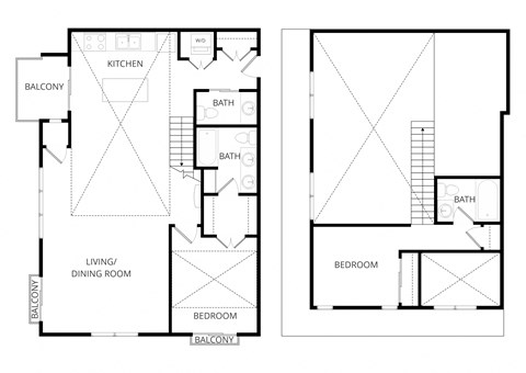 Floor plan for 2 beds, 2 baths, 931 sqft